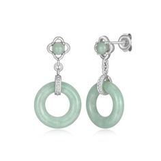 Discover elegance with Dynasty Jade's green jade drop circle earrings. Crafted from genuine, smooth-cut jade stones set in rhodium-plated sterling silver, these earrings exude sophistication. The hypoallergenic properties ensure comfortable wear, while the post and butterfly backs provide secure closure. Presented in a lovely gift box, they make an ideal choice for a special someone. | Dynasty Jade Jade Drop Circle Earrings In Rhodium Plated Sterling Silver Jade Earrings, Jade Stone, Green Jade, Fine Jewellery Earrings, Circle Earrings, Jade Green, Stone Settings, Lovely Gift, Rhodium Plated