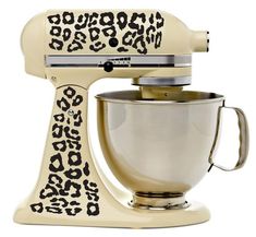 a white mixer with leopard print on it