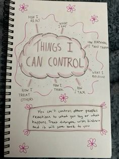 a notebook with writing on it that says things i can control