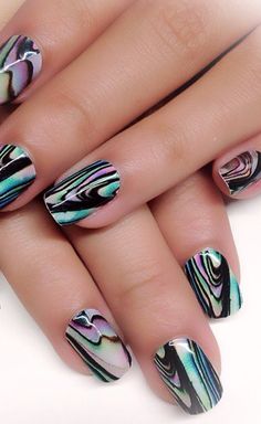 Marble nails Nail Art French, Water Marble Nail Art, Water Marble Nails, Marble Nail Designs, Marble Nail, Marble Nail Art, Crazy Nails