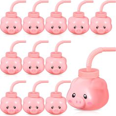 a pig shaped bottle with many different expressions