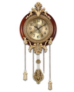 a clock with chains hanging from it's sides and numbers on the front side