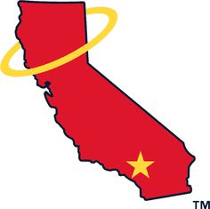 the state of california with a golden ring around it's neck and an orange star