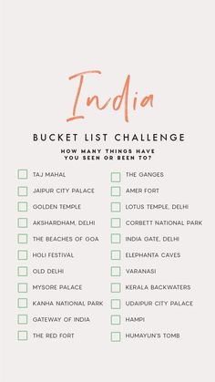 the india bucket list is shown in orange and green