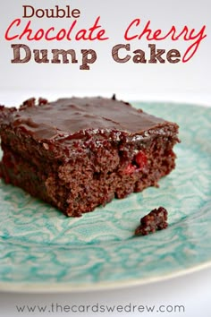 chocolate cherry dump cake on a green plate