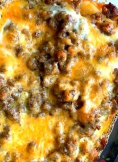 a casserole dish with meat and cheese on it