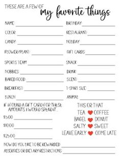 a printable valentine's day game with the words, i love my favorite things