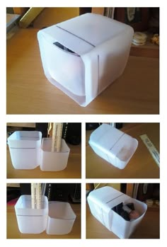 four images show how to make a paper box