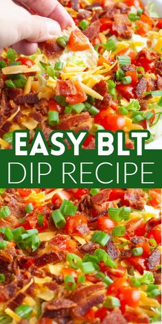 this easy blt dip recipe is loaded with bacon, cheese and green onions