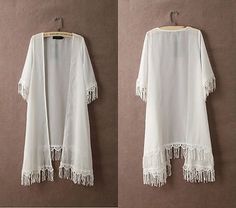 MAXI CHIFFON CARDIGAN BOHO KIMONO KAFTAN TOPS BEACH COVER UP Chiffon Kimono Cardigan, La Beach, Kimono Kaftan, Kaftan Tops, Chiffon Cardigan, Fringe Cardigan, Boho Kimono