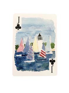 a playing card with sailboats on the water