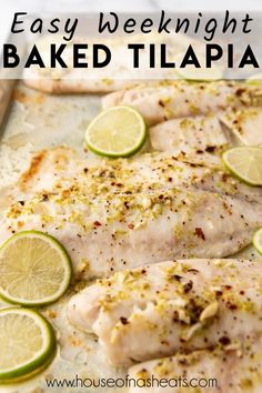 baked tilapia with limes and lemon wedges on the side, ready to be cooked