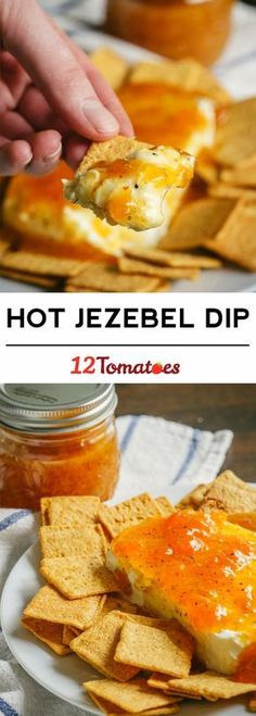 hot jezebee dip with tortilla chips on the side