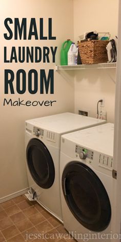 a washer and dryer in a small laundry room with the words makeover above it