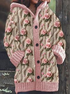 Rose Embroidery, Cozy Cardigan, Hooded Cardigan, Cozy Knit, 가을 패션, Style Mistakes, Cozy Knits, Lcd Screen, Embroidery Art