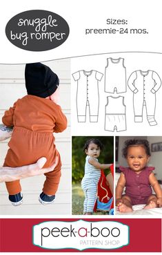 an image of a baby's romper pattern with the words, simple bug romper