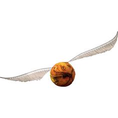 an orange ball with wings flying through the air