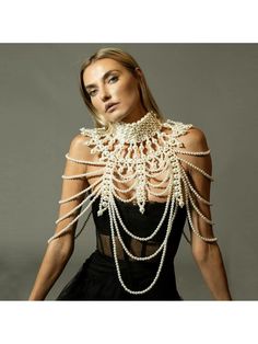 White Casual,Elegant,Glamorous,Romantic,Sexy,Gorgeous-Luxury Collar  Mesh Fabric   Embellished  All Wedding & Event Goth Wedding Dresses, Wedding Dress Topper, Unusual Wedding Dresses, Shoulder Shawl, Chain Shirt, Dress Topper, Shoulder Jewelry, Shoulder Necklace, Cape Wedding Dress