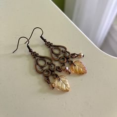 These Earrings Are Handmade And Brand New. They Are Made With Brass And Glass. Leaf Earrings Autumn, Elegant Orange Copper Earrings, Autumn Earrings, Fall Earrings, Earrings Color, Orange Brown, Brown Orange, Leaf Earrings, Jewelry Earrings