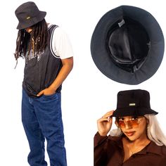 You no longer have to sacrifice hair protection for fashion or skip wearing hats because they do not fit. This classic black satin lined bucket hat with gold detailing is a fashion statement and hair protection in one. Protect your hair in style! Our bucket hats are available in 3 sizes to fit average size heads, larger heads, locs, and more! Finally wear a bucket hat that fits your head and protects your hair. Details: Entire interior of the hat is satin lined including the sweatband to protect Black Bucket Hat With Curved Brim, Black Bucket Hat With Upf 50+, Short Brim, Black Reversible Bucket Hat With Curved Brim, Black Bucket Hat With Chains, Black Bucket Hat With Upf 50+ And Curved Brim, Hats For Small Heads, Red Bucket Hat, Hat For Summer, Blue Bucket Hat