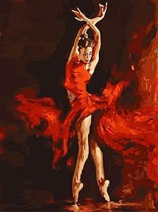 a painting of a ballerina in red dress with her arms outstretched and legs spread out