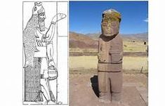 an ancient egyptian statue next to a drawing of a pharaoh