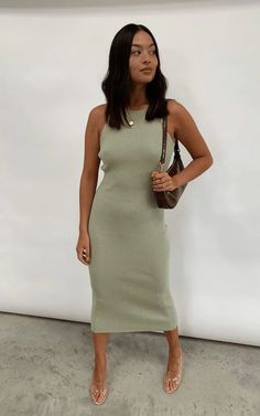 Ribbed Dress Outfit, Outfit Ideas Casual Summer, Aesthetic Summer Fashion, Summer Fashion Ideas, Custom Dress, Ribbed Dress, Ribbed Midi Dress