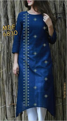 Kantha Work Kurti Designs, Katha Stitch Kurti Design, Kantha Stitch Kurti Designs, Stylish Kurtis Design Cotton, Simple Hand Embroidery Designs For Kurti, Hand Embroidery Designs For Kurti, Embroidery Designs For Kurtis, Cotton Kurties, New Kurti Designs