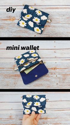 the instructions for how to make an easy diy mini wallet with flowers on it