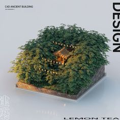 an architectural model of a house surrounded by trees and lights with the words design above it