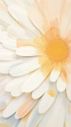 a close up view of a white and yellow flower with the center section painted orange