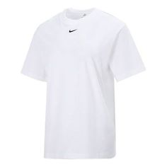 (WMNS) Nike AS W Nike Sportswear ESSNTL Tee BF LBR White DN5698-100 (Casual/Women's/Short Sleeve) Nike Tops For Light Sports, Basic Cotton Sports Top, White Go-dry Workout Tops, White Go-dry Tops For Workout, Basic Workout Tops For Sports Season, White Cotton Tops For Light Sports, Nike Go-dry Tops For Light Sports, Nike Go-dry Tops For Streetwear, Nike Go-dry Top For Streetwear