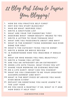 a pink and white photo with the words 22 blog post ideas to inspire your blogging