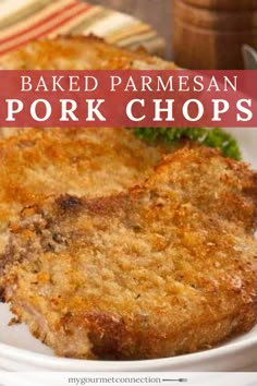 baked parmesan pork chops on a white plate