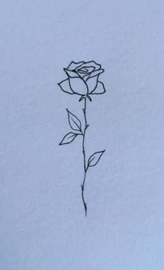 Simple rose stencil tattoo design Rose On A Stem Tattoo, Cute Simple Rose Tattoos, Small Rose Tattoo On Chest, Rose No Stem Tattoo, Rose Tattoo Small Wrist, Rose With Long Stem Tattoo, Fine Like Rose Tattoo, Small Simple Hip Tattoos, Simple Body Tattoos