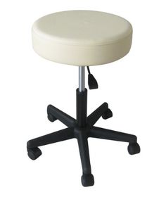 a white stool sitting on top of a black base