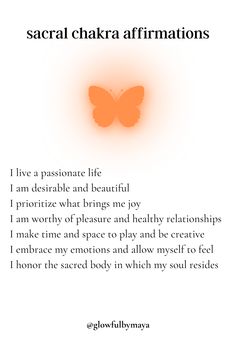 Positive Spiritual Affirmations, Self Love Chant, Sacral Chakra Quotes, Heal Sacral Chakra, Affirmations For Chakras, Sacral Chakra Healing Affirmations, Sacral Affirmations, Chakra Affirmations Mantra, Witchy Affirmations