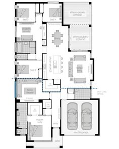 the floor plan for an apartment with two car garages and three separate living areas