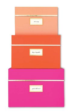 three different colored boxes with labels on the top one is pink, orange and yellow