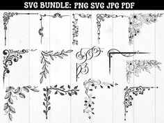 the svg bundle includes floral designs, vines and leaves on white wood planks