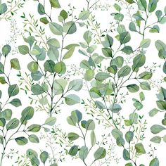 a watercolor painting of green leaves on a white background