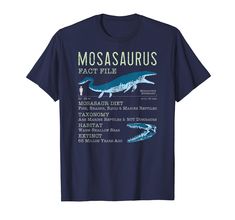 PRICES MAY VARY. Mosasaurus Facts T-Shirt - This Fun & Educational Mosasaur Gift T Shirt makes a Cool Present for Men, Women, Boys, Girls, Kids or your Son, Daughter, Grandson & Granddaughter. Fun Mosasaurus TShirt for Dinosaur Lovers, Palaeontologists, Fans of Mosasaurs, Prehistoric Marine Reptiles, the Cretaceous Period, Plesiosaurs, Liopleurodon, Fossil Dino Tooth, Jurassic Dinosaurs & Palaeontology. Lightweight, Classic fit, Double-needle sleeve and bottom hem Marine Reptiles, Dinosaur Tshirt, Dinosaur Gifts, Mens Long Sleeve Tee, Colorful Hoodies, Low Waist, Branded T Shirts, Ladies Tops Fashion, Briefs