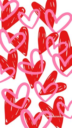 hearts drawn in pink and red on a white background