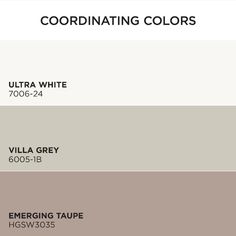 the color scheme for coordinating colors is shown in shades of gray, beige and white