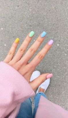 Multicolored Nails, Tato Henna, Solid Color Nails, Colorful Nails, Summer Acrylic Nails, Easter Nails