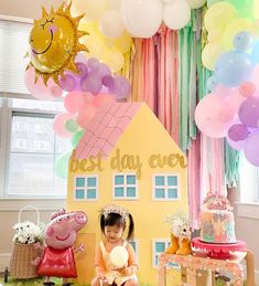 Peppa Pig Pastel Rainbow Balloon Garland Kit from Ellie's Party Supply Peppa Diy Decorations, Peppa Birthday