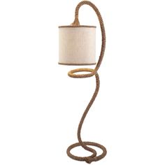 a lamp with a rope on the bottom and a white shade hanging from it's side