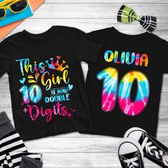 two shirts that say this girl and the boy is double digits