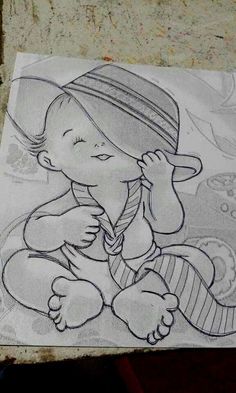 a drawing of a baby sitting on the ground