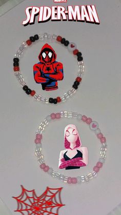 the spider - man beaded bracelet is on display